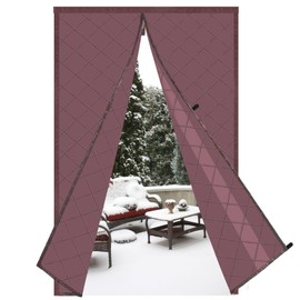 Risareyi Magnetic Thermal Insulated Door Curtain Size 33x93 inch, Weatherproof Oxford Fabric Thick Polyester Filling Brown Door Cover Door Screen Door Insulation for Winter Patio Door Cold Protection