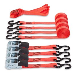 Jack Boss Ratchet Tie Down Straps Set 4 Pack,1" x 15' Ratchet Straps with 4X Soft Loops,Cargo & Motorcycle Tie Downs Straps for Moving Securing Pickup Trucks,1500 lbs Break Strength - 500 lbs Load