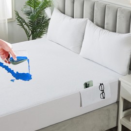 Waterproof Mattress Protector, 130 x 190/200 cm, Height 30 cm, Fitted Sheet, Hypoallergenic, Highly Breathable, Anti-Shrinkage, Anti-Dust Mite and Bacteria, White