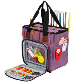 JOZEA Yarn Storage Portable Bag, Normal Capacity Knitting Projects Organizer for Yarns, Crochet Hooks, Knitting Needles (Purple)