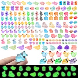 180PCS Luminous Mini Resin Animals Tiny Animals Figures to Hide, Mini Ducks Chicken Rabbits Glow in The Dark Miniature Fairy Garden Accessories, Landscape Dollhouse Decor Aquarium Potted Decoration