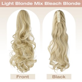 Felendy Ponytail Extension, 18" Claw Clip in Ponytail Extensions Curly Wavy Ponytail Hair Extension Jaw Clip on Long Pony Tails Hairpiece for Women Synthetic Light Blonde Mix Bleach Blonde