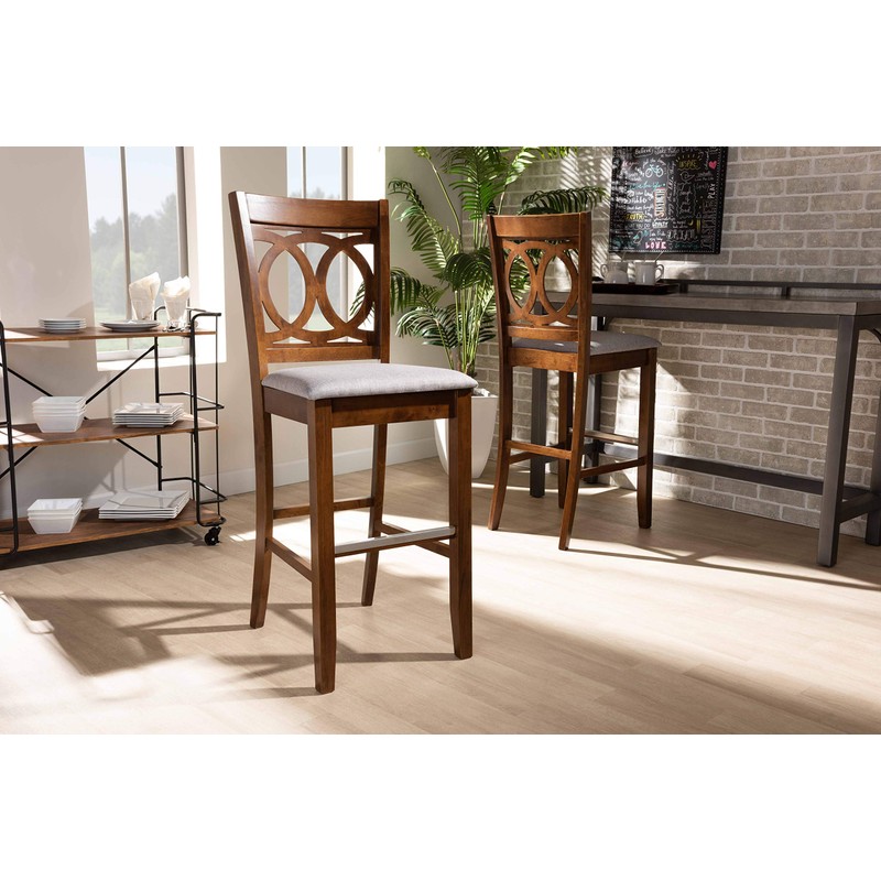 Baxton Studio Bar Stools, Grey/Walnut