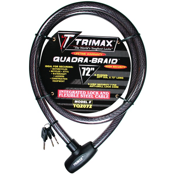 Trimax Trimaflex Integrated Keyed Cable Lock 6' L X 20Mm TQ2072, Card Packaging , Black