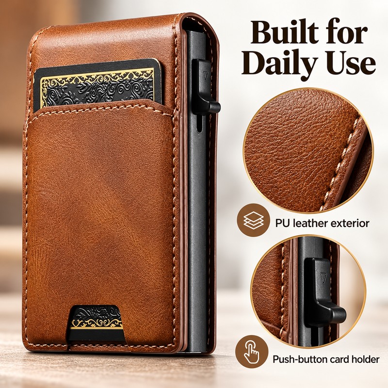 PU Leather Card Holder Wallet for Men – Automatic Pop-Up