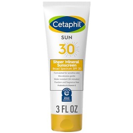 CETAPHIL Sheer Mineral Sunscreen Lotion for Face & Body, 3 fl oz, 100% Mineral Sunscreen: Zinc Oxide & Titanium Dioxide, Broad Spectrum SPF 30, For Se
