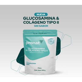 PRONAT Glucosamina & Colágeno Tipo II Sin Sabor 300 G, con Vitaminas, Calcio y Magnesio 18 porciones