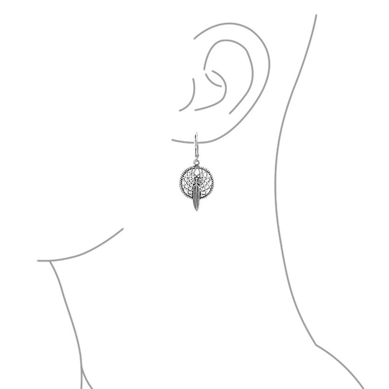 Bling Jewelry Leaf Feather Dream Catcher Dangle Leverback Earrings 925