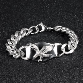 Flongo Viking Biker Bracelet for Men: Stainless Steel Eagle Wolf Car Motorcycles Snake Animal Gothic Punk Large Bracelet Norwegian Amulet Lucky Charm, Stainless Steel, Without Stone