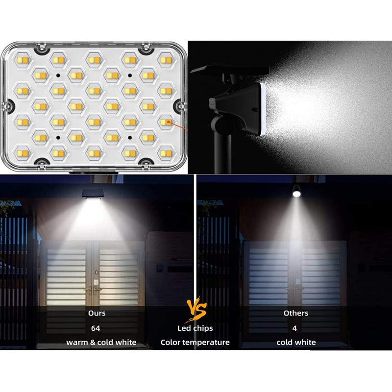2-Pack Solar Spotlights with 64 LEDs, IP65 Waterproof Outdoor Landscape