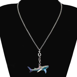 NEWEI Floral Enamel Shark Necklace Pendant for Women Girls Teens Cute Ocean Shark Gift (Blue)