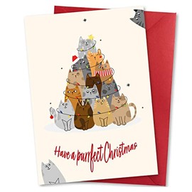 Absolutely Yours Christmas Card. Tree of Cats Design. Eco-friendly & UK Made. Blank Inside. A5 (210x148mm) card size