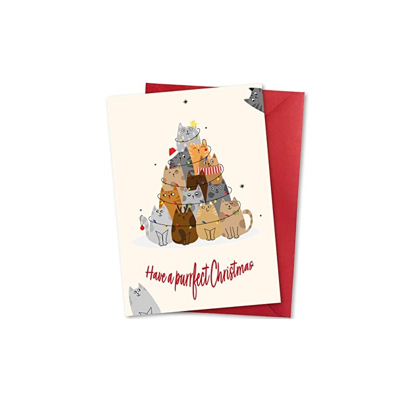 Absolutely Yours Christmas Card. Tree of Cats Design. Eco-friendly &