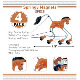 CoTa Global Horse Refrigerator Springy Magnets Set of 4 - Assorted Color Fun Cute Wild Animal Springy Magnets For Kitchen Fridge, Locker, Home Decor & Cool Office Decorative Novelty Accessory - 4 Pack