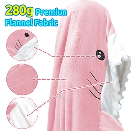 Touchat Shark Blanket Hoodie Onesie, Wearable Blankets Hoodie Adult, Warm Flannel Throw Blanket Tail Sleeping Bag, Cartoon Costume Shark Onesie Funny Gifts for Adults (Pink,M)