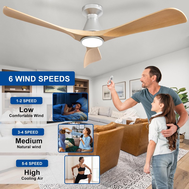 Depuley 52-Inch Ceiling Fans with Lights: Wood 3 Blade Flush