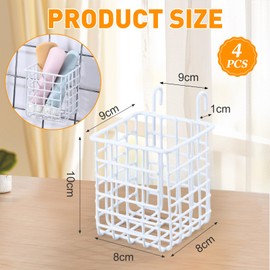 Teenyyou 4 Small Gridwall Baskets Square Storage Bins Gridwall Bins Wire Basket with Hooks White Wire Basket Hanging Baskets for Home Supplies, Wall Decoration
