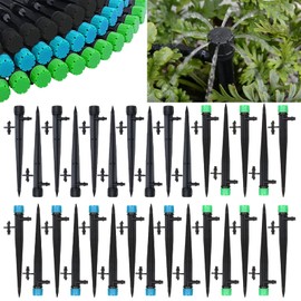 100Pcs 360 Degree Drip Emitters on 5" Stake, HOINCO Adjustable Irrigation Drippers 0-15.8 GPH, Fit for 4mm ID 7mm OD Drip Irrigation Tubing, Garden Lawn Universal Drip Irrigation Micro Drippers