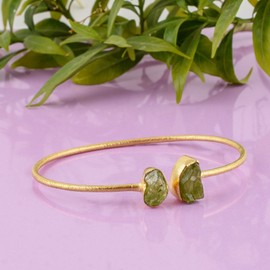MANILATA Natural Raw Peridot Cuff Bracelet, Healing Crystal Cuff Bracelet, Bangle Bracelet, Rough Gemstone Bracelet, Jewelry For Woman (Gold Plated)