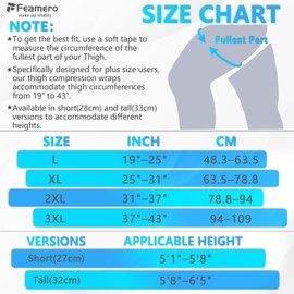 Feamero Plus Size Thigh Compression Wrap for Lymphedema & Swelling Relief, Adjustable Thigh Sleeve for Circulation & Muscle Recovery, Support for Men and Women (Short, XL)