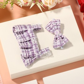 2pcs 17cm Doll Dress Set, Chic and Elegant Tweed Sleeveless Dress with Bow Headband Gorgeous Outfits and Accessories No Doll Included(Purple