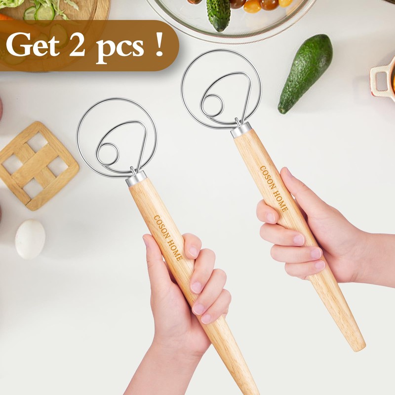 Pack of 2 Danish Dough Whisk, Kitchen Baking Flour Mixing