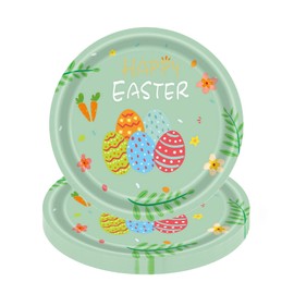 YAAVAAW 16Pcs Easter Party Paper Plates 18cm,Happy Easter Tableware Decor Easter Dessert Plates Green Eggs Pattern Paper Plate for Kids Adults Easter Party Supplies Table Decorations
