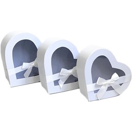 BBJ WRAPS BBJ WRAPS Heart Shaped Boxes for Flowers Packaging with Transparent Window Lids Luxury Gift Box for Floral Arrangement, Set of 3(S/M/L) (White)