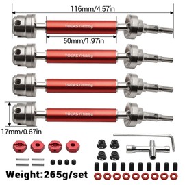YOEASYHobby Front Rear Driveshafts Axles #45 Steel CVD Slider Drive Shaft for Arrma Granite Senton Vorteks 3S Mega 550 Upgrade Parts (Red)