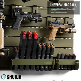 Savior Equipment Wall Rack System Universal Magazine Rack Holder Slat Wall Mount Display Organizer Hanger, Adjustable to Fit Most 9MM .45 Pistol 5.56 .308 Rifle Mags, Heavy-Duty Steel Construction
