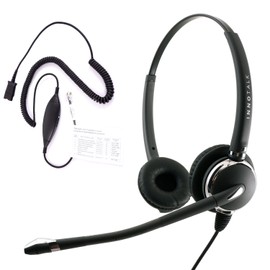 RJ9 Headset with Virtual Switch - Best Binaural Noise Cancel Mic and Swiveling Receiver Headset Built in Quick Disconnect Compatible with Plantronics QD