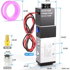 TAILONZ PNEUMATIC 3/8 Inch BSP Solenoid Valve 12V Single Coil Pilot Operated Electric 2-Position 5-Way Connection Type 4V310-10