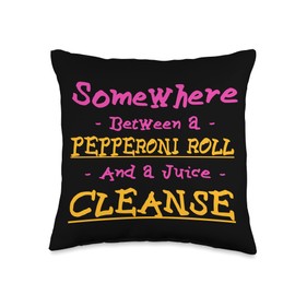 Food Lover Bread Roll Healthy Comfort Food Pastrie Funny Pepperoni Roll and a Juice Cleanse Foodie Throw Pillow, 16x16, Multicolor