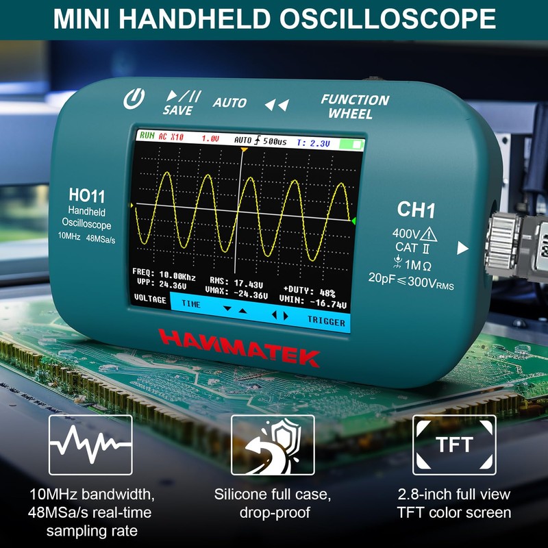 HANMATEK HO11 Handheld Digital Oscilloscope - 10MHz Bandwidth, 48MSa/s High-Precision