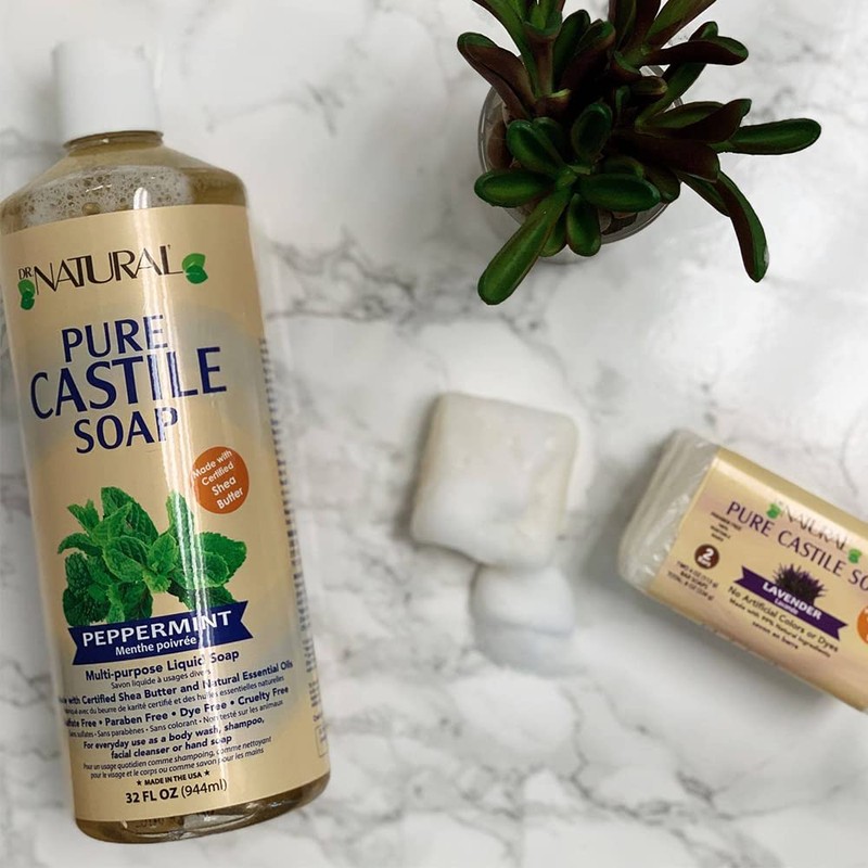 Dr. Natural Castile Liquid Soap, Peppermint, 32 oz - Plant-Based