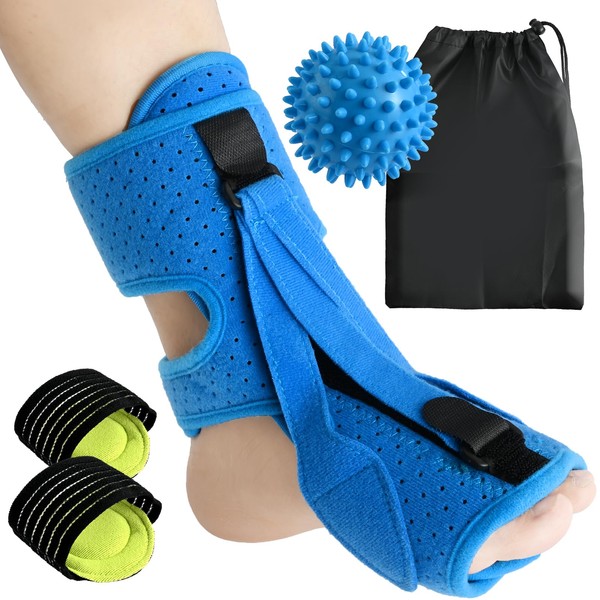 Abnaok Plantar Fasciitis Night Splint, 3 Adjustable Straps Upgraded Plantar Fasciitis Brace with Massage Ball for Foot Pain Relief from Achilles Tendonitis Foot Fall Flat Arch Heel Track