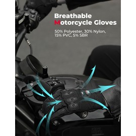 KEMIMOTO Motorcycle Gloves for Men Dirt Bike Gloves Off Road Touchscreen Riding Gloves Comfortable(Black,L)