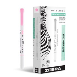 Zebra Pen Mildliner Double Ended Highlighter Marker Set, Broad and Fine Point Tips, Mild Pink Ink, 12-Pack