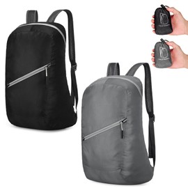 Risipu 2 Pack Foldable Backpack for Men Women Lightweight Packable 20L Water Resistant Daypack for Outdoor Sports Trips Hiking Commuting, Black, grey, M