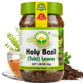 Basic Ayurveda Holy Basil (Tulsi) Leaves | 1.06 Oz (30g) | Pure Dried Tulsi Leaves | Natural Ayurvedic Herb for Herbal Tea, Detox & Daily Wellness | Non-GMO, Gluten-Free & Vegan