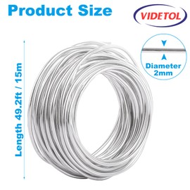 VIDETOL 49.2ft / 15m Aluminium Craft Wire, 5mm Thick Silver Modelling Metal Wire, Flexible Bendable Crafting Wires for DIY Sculptures, Jewelry Making, Wire Weaving and Wrapping