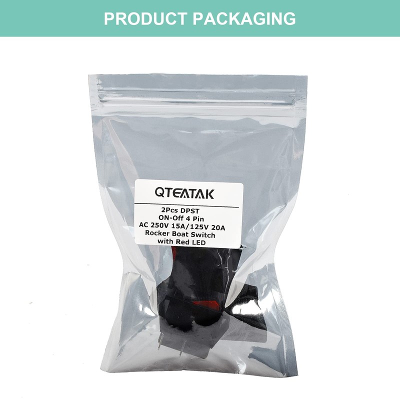 QTEATAK 2Pcs AC 20A/125V 15A/250V DPST 4 Pins 2 Position