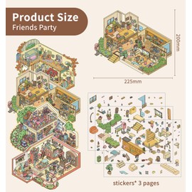 DIY 3D House Stickers, 4 Sets Fun DIY Stickers Scene Make Your Own Mini House Cute Cartoon Animal Scene Stickers for Kids Adult Sticker Art Relief Stress Pass The Time- Large Size