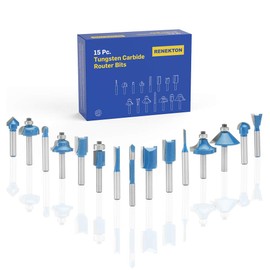 Renekton Tungsten Carbide Router Bits, 1/4in Shank, Woodworking Routing Drill Bits Kit with Plastic Storage Case, 15 Piece