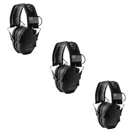Walker's Razor Slim Shooter Electronic Hunting Folding Sound Dampening Hearing Protection Earmuffs with 23dB Noise Reduction, Black Patriot, 3 Pack