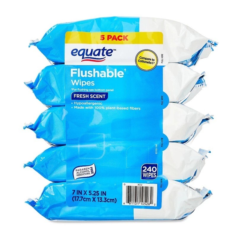 Equate Hypoallergenic Flushable Wet Wipes, Fresh Scent, 240 Wipes, 5