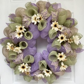Lavender and Mint Spring Floral Handmade Deco Mesh Wreath 24 inch and 28 inch diameter available