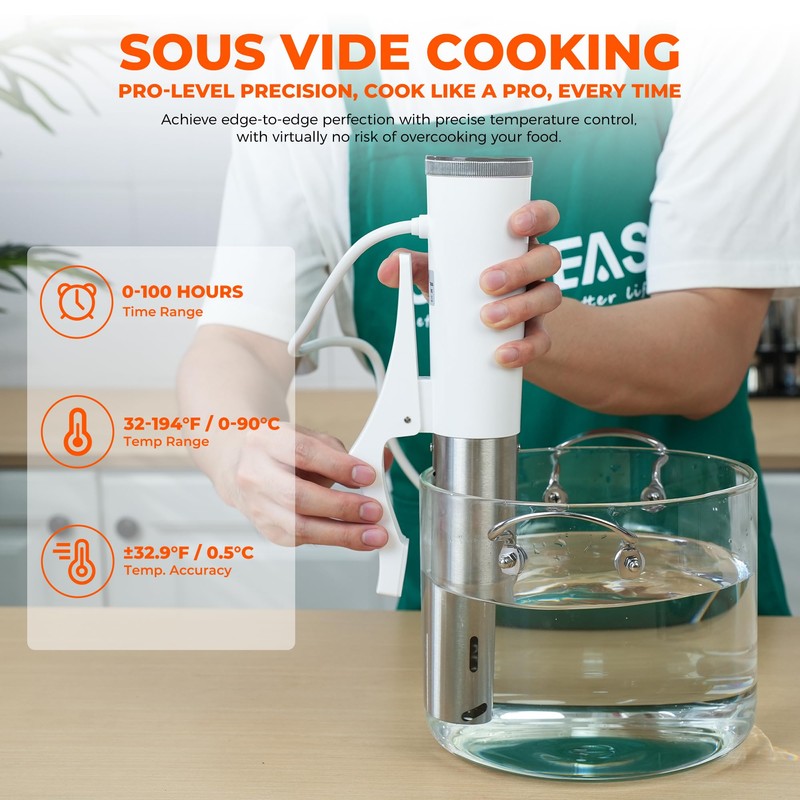 SUSTEAS Sous Vide,1200W Sous Vide Cooker with 15 Vacuum Bags