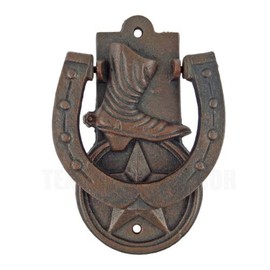 Vintage Cast Iron Horseshoe Boot Star Door Knocker Rustic Western Style 6.75 in Tall