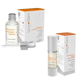 Lovy Care Pack Serum Vitamina C+ Ceramidas + Cafeina + Crema facial Vitamina C+ Acido Hialuronico pH 5.5 Piel Radiante Antifatiga FPS 15 Piel desestre